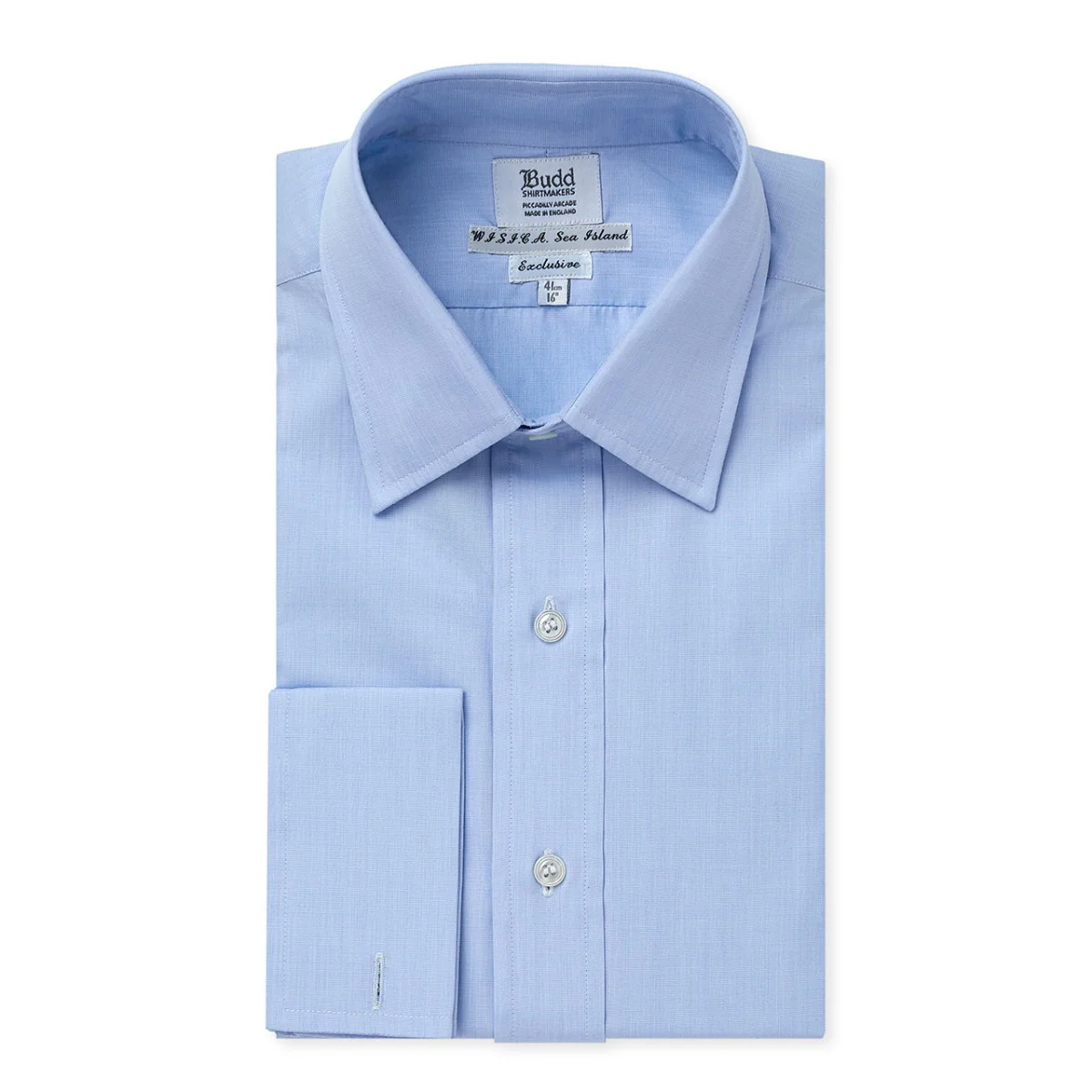 Classic Fit Exclusive End on End Sea Island Cotton Double Cuff in Sky Blue