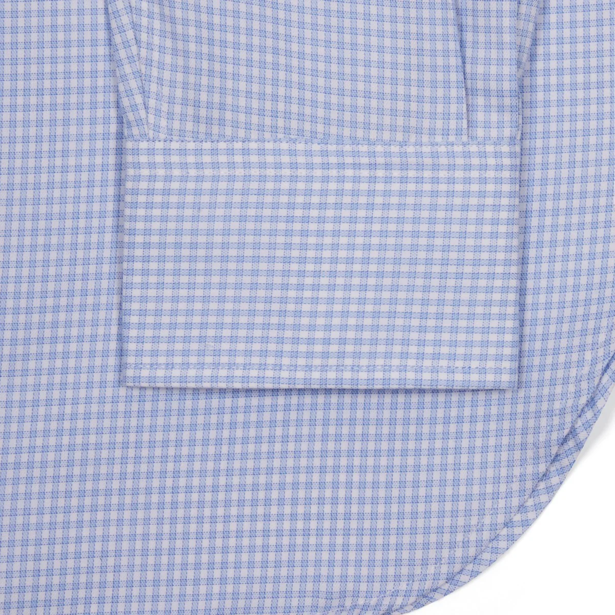 Classic Fit Grid Check Fine Twill Button Cuff Shirt in Sky Blue - Image 3