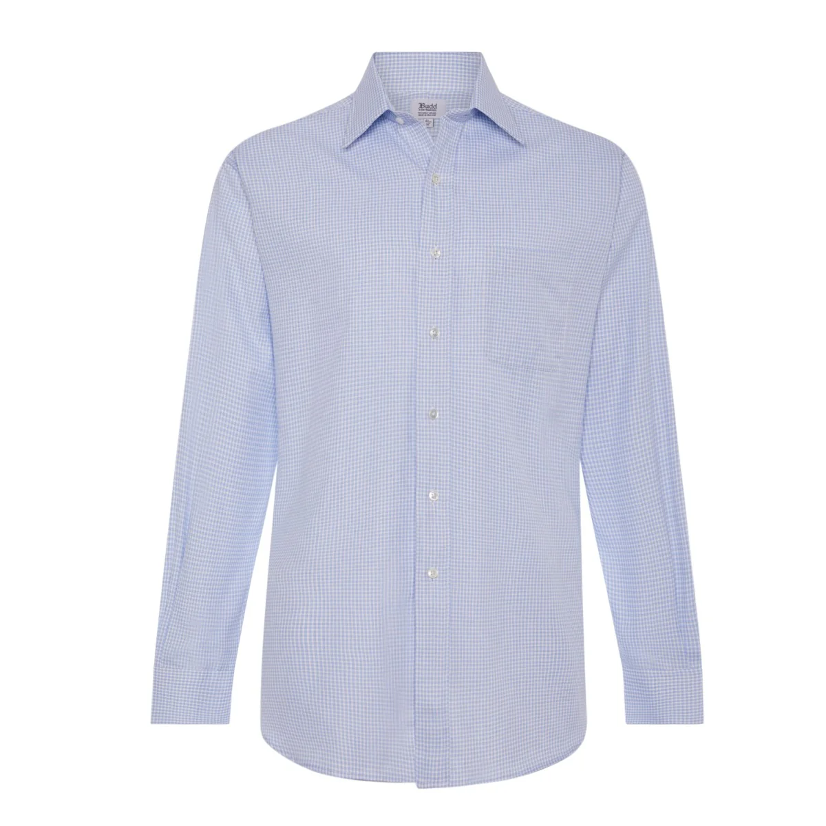 Classic Fit Grid Check Fine Twill Button Cuff Shirt in Sky Blue - Image 4