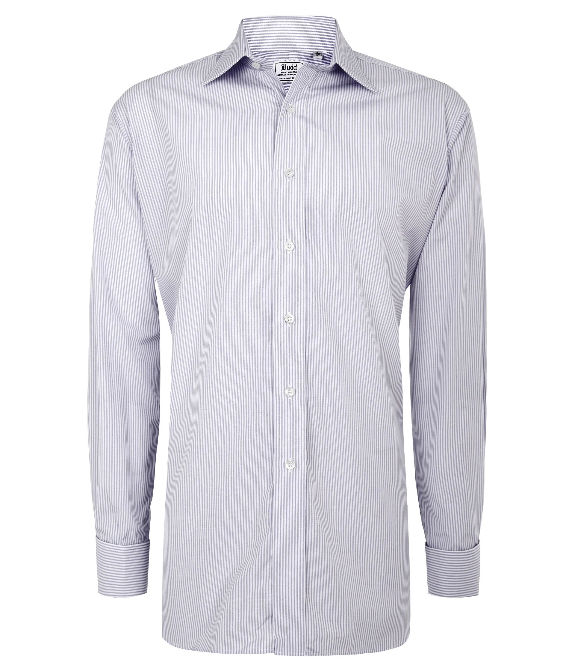 Classic Fit Ladder Stripe Poplin Double Cuff Shirt in Blue - Image 2