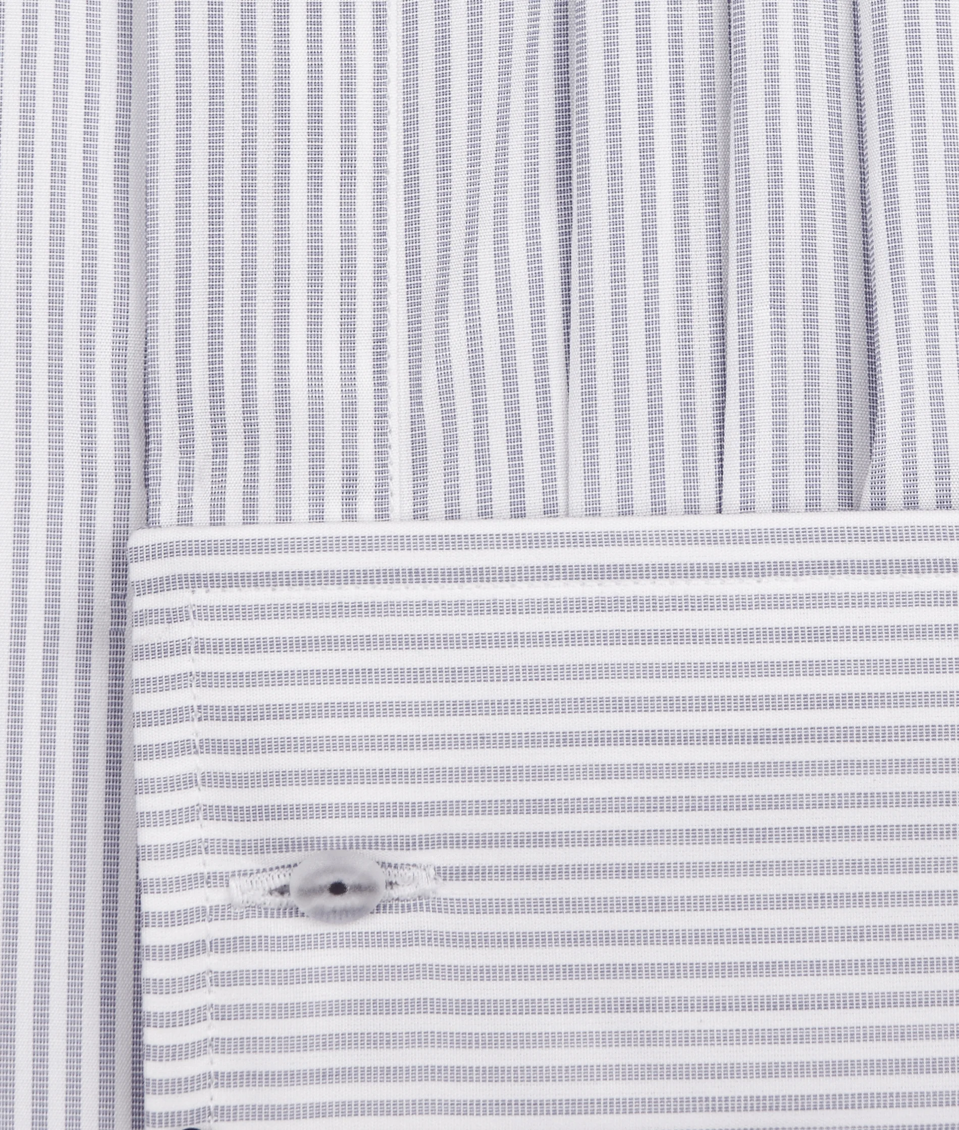 Classic Fit Ladder Stripe Poplin Double Cuff Shirt in Blue - Image 3