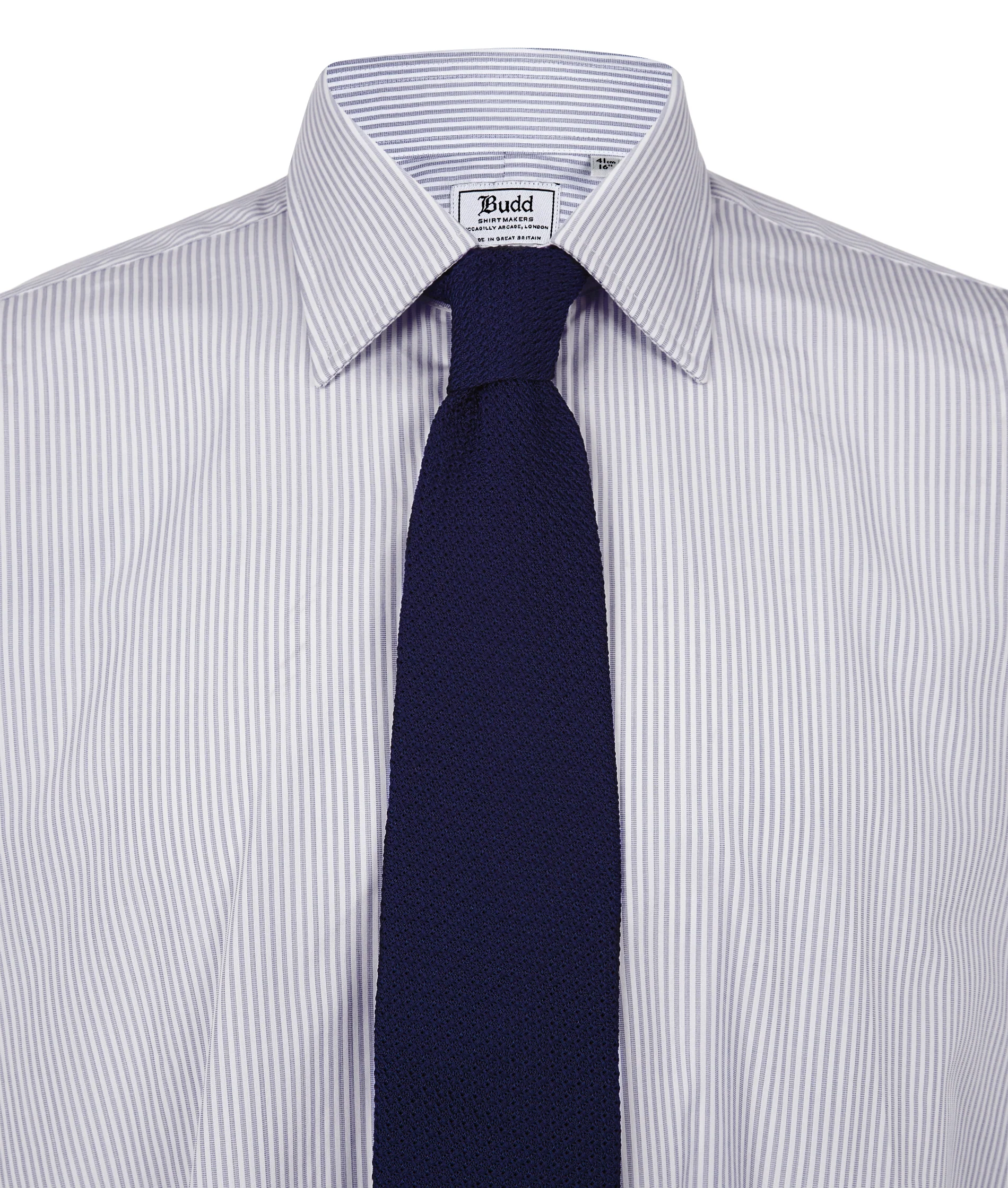 Classic Fit Ladder Stripe Poplin Double Cuff Shirt in Blue - Image 4