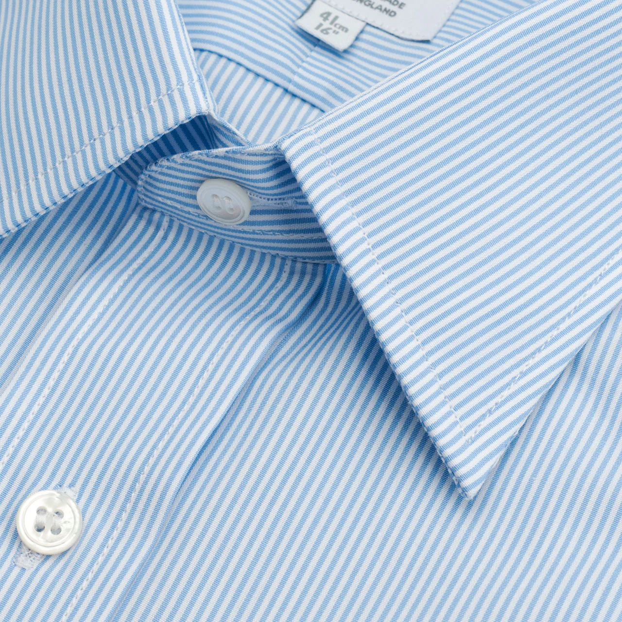 Classic Fit Neat Stripe Poplin Double Cuff Shirt in Sky Blue - Image 4