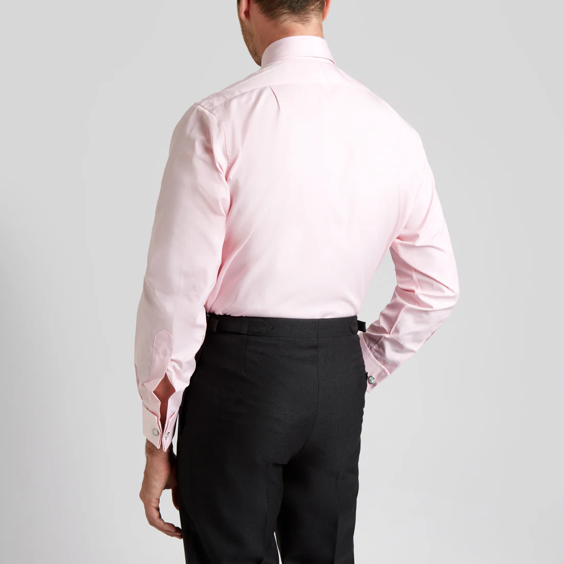 Classic Fit Plain End on End Double Cuff Shirt in Pink - Image 6