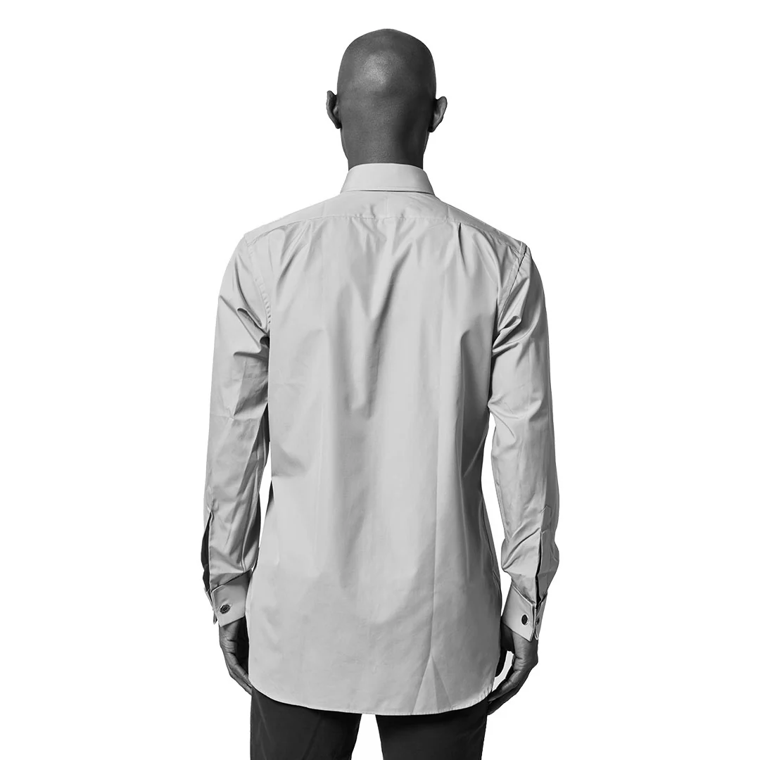 Classic Fit Plain End on End Double Cuff Shirt in Sky Blue - Image 6