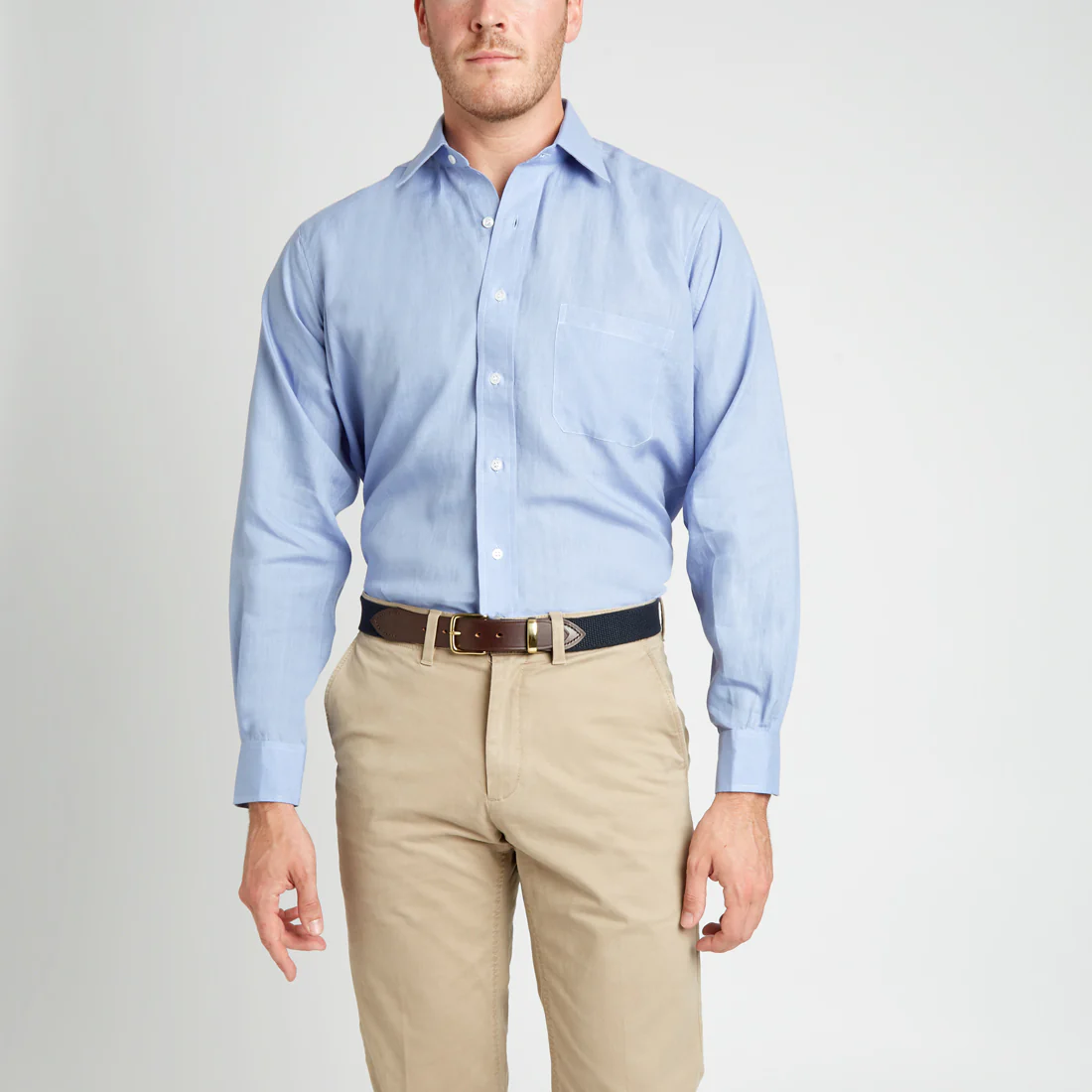 Classic Fit Plain Linen Button Cuff Shirt in Frejus - Image 5