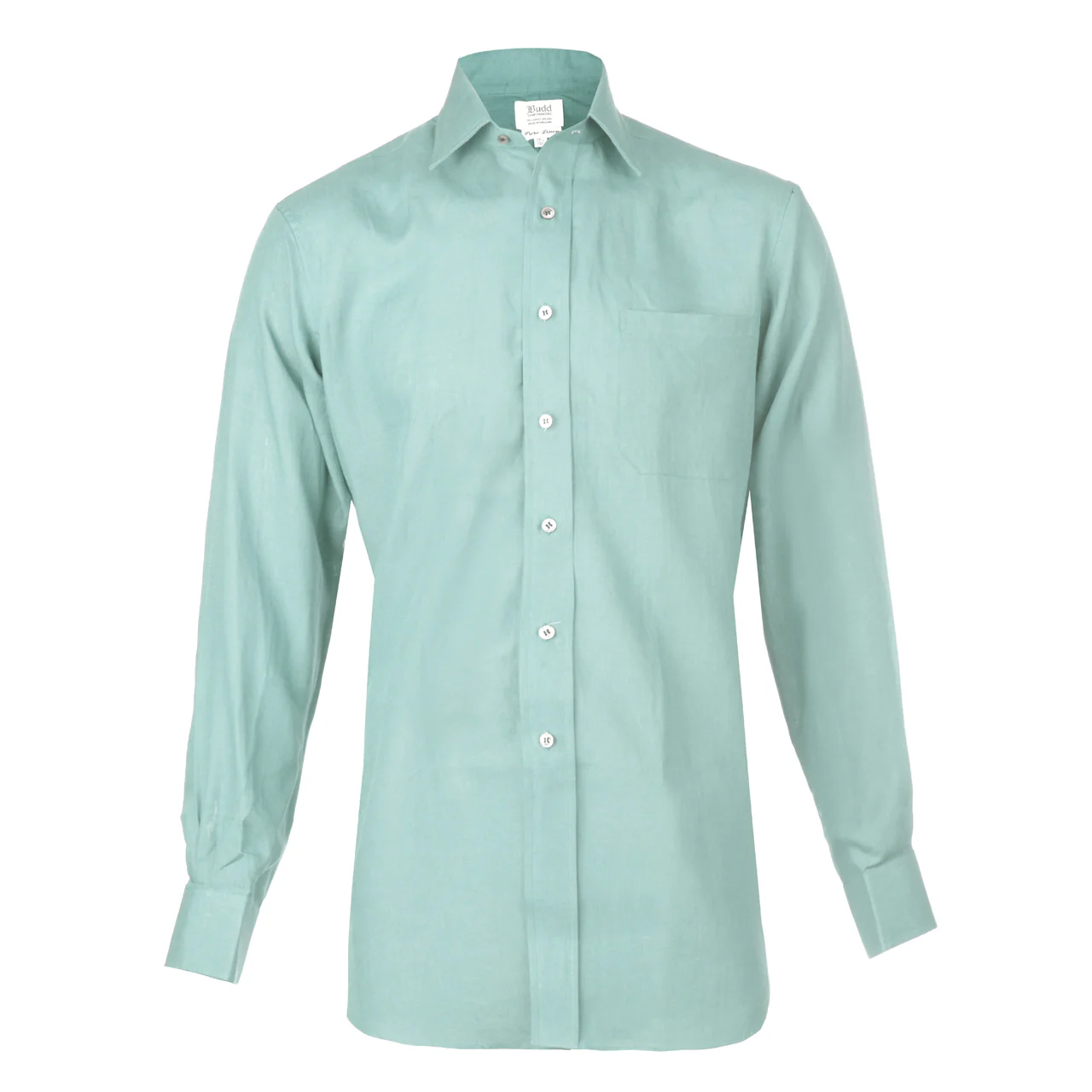 Classic Fit Plain Linen Button Cuff Shirt in Mint - Image 3