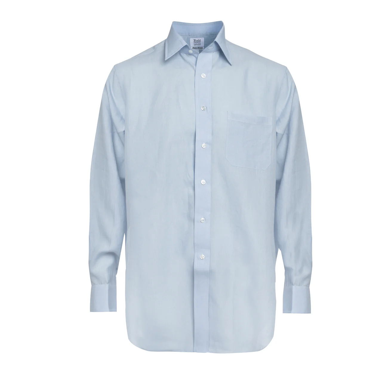 Classic Fit Plain Linen Button Cuff Shirt in Powder Blue - Image 2