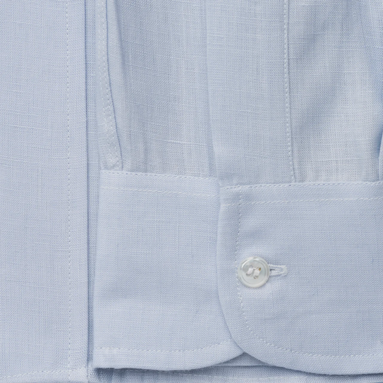 Classic Fit Plain Linen Button Cuff Shirt in Powder Blue - Image 3