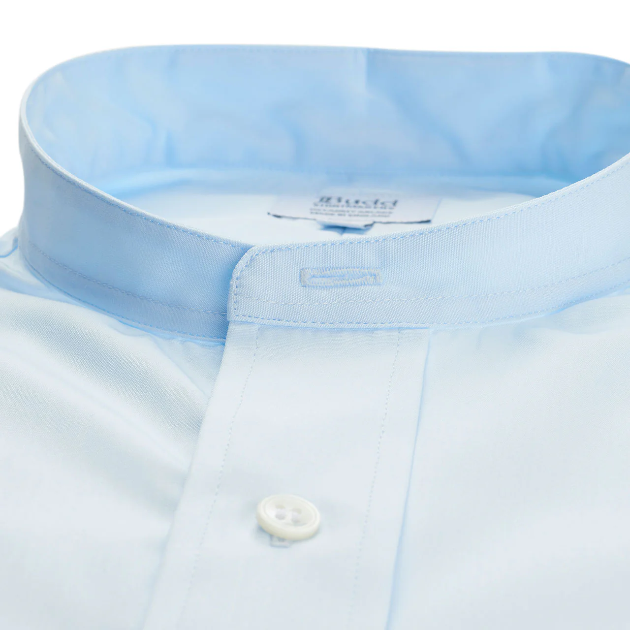 Classic Fit Plain Neckband Poplin Double Cuff Shirt in Sky Blue - Image 2