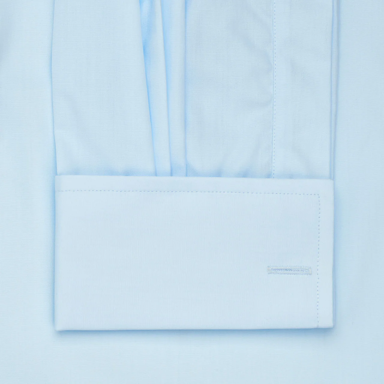 Classic Fit Plain Neckband Poplin Double Cuff Shirt in Sky Blue - Image 4