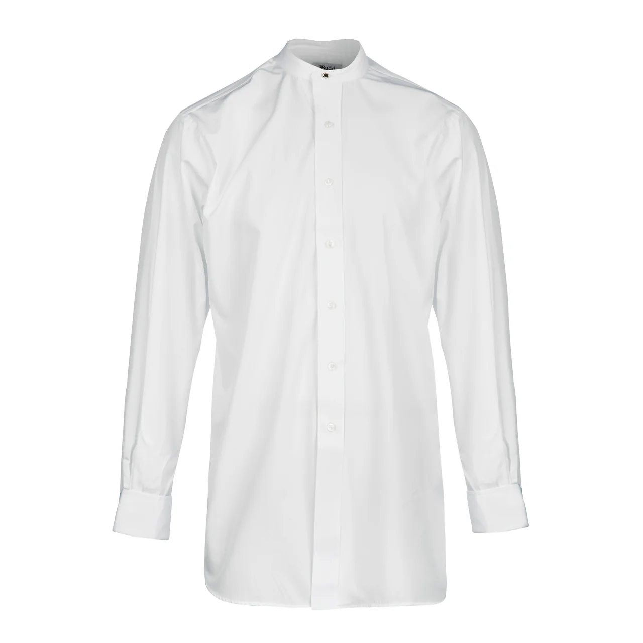 Classic Fit Plain Neckband Poplin Double Cuff Shirt in White - Image 3