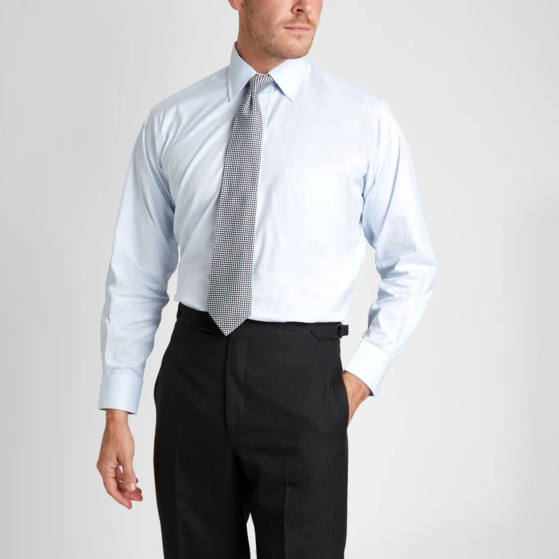 Classic Fit Plain Pinpoint Oxford Button Cuff Shirt in Sky Blue - Image 7