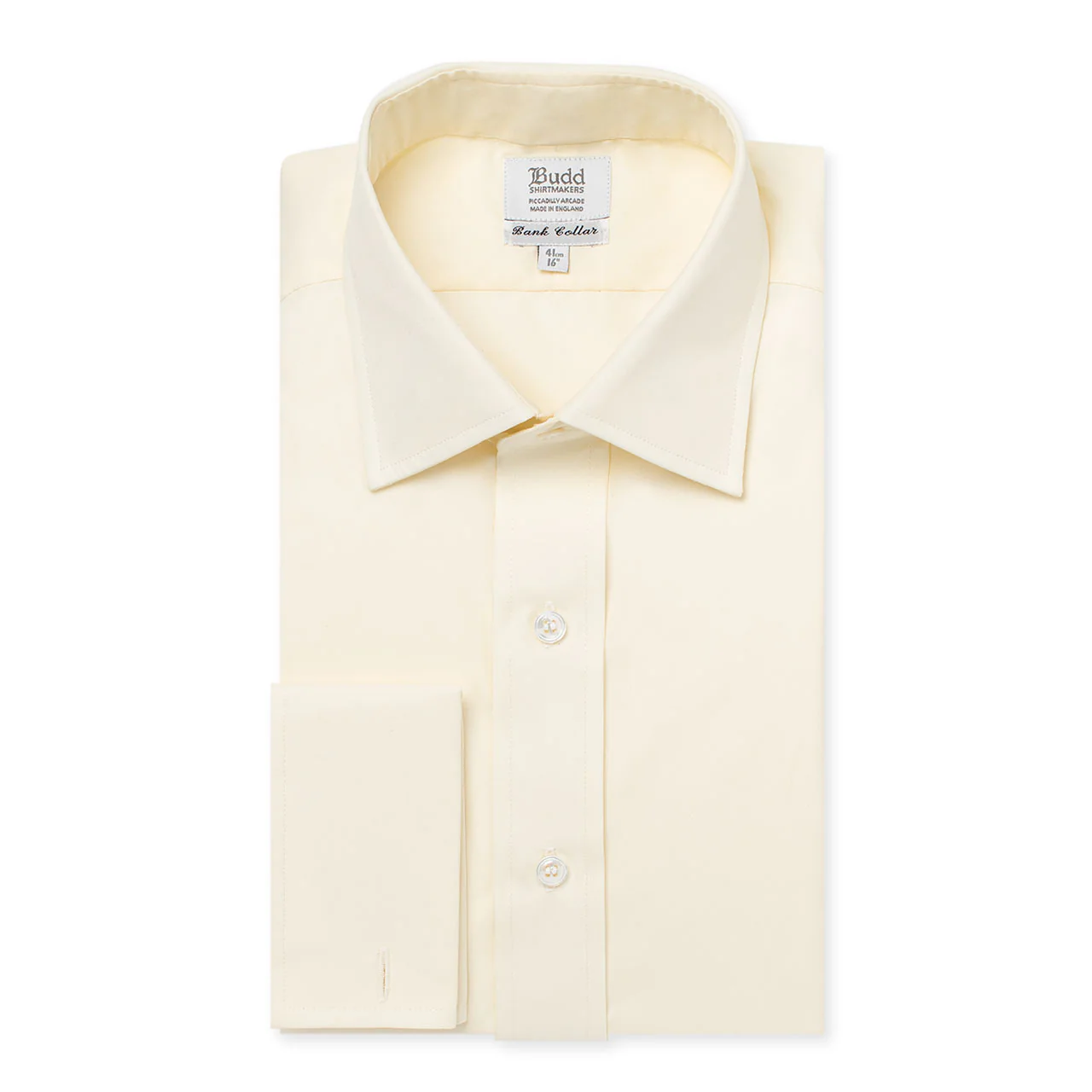 Classic Fit Plain Poplin Double Cuff Bank Collar Shirt in Cream