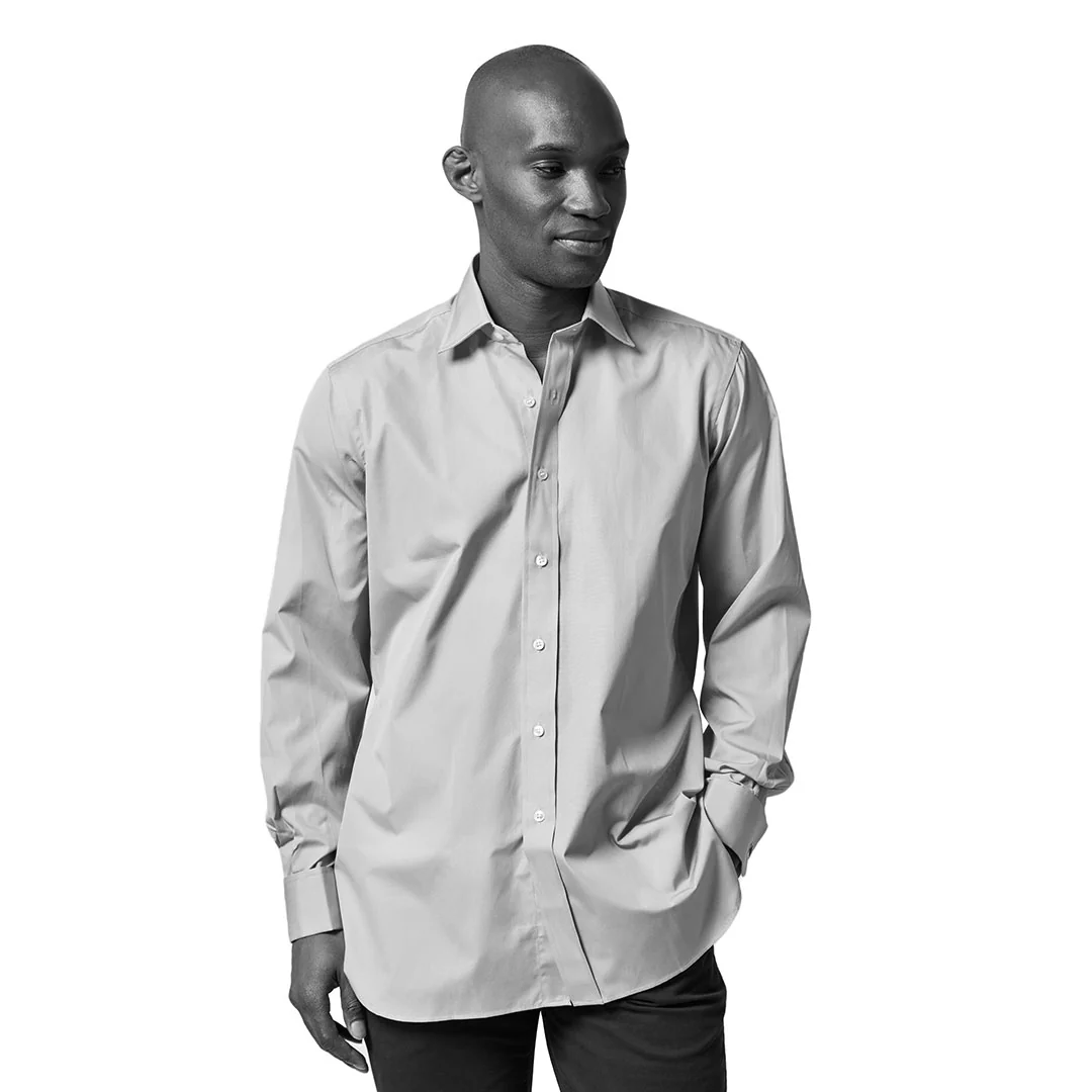 Classic Fit Plain Poplin Double Cuff Bank Collar Shirt in White - Image 5