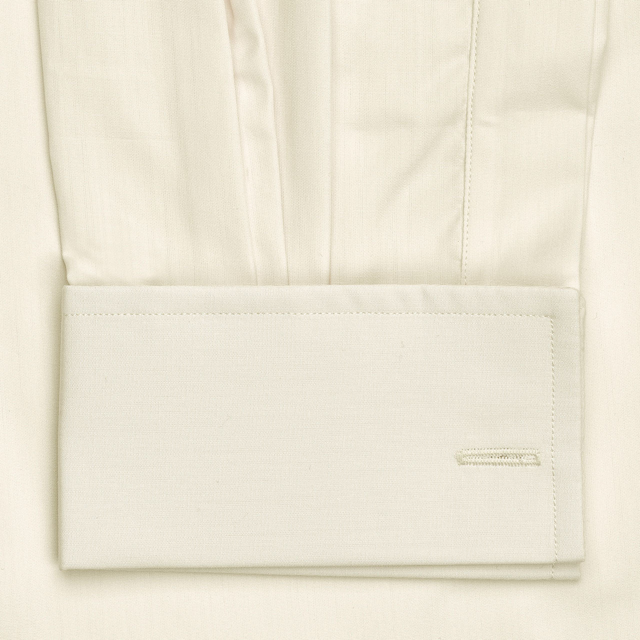 Classic Fit Plain Sea Island Cotton Double Cuff Shirt in Cream - Image 4