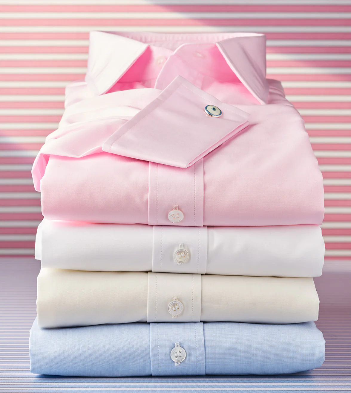 Classic Fit Plain Sea Island Cotton Double Cuff Shirt in Cream - Image 5