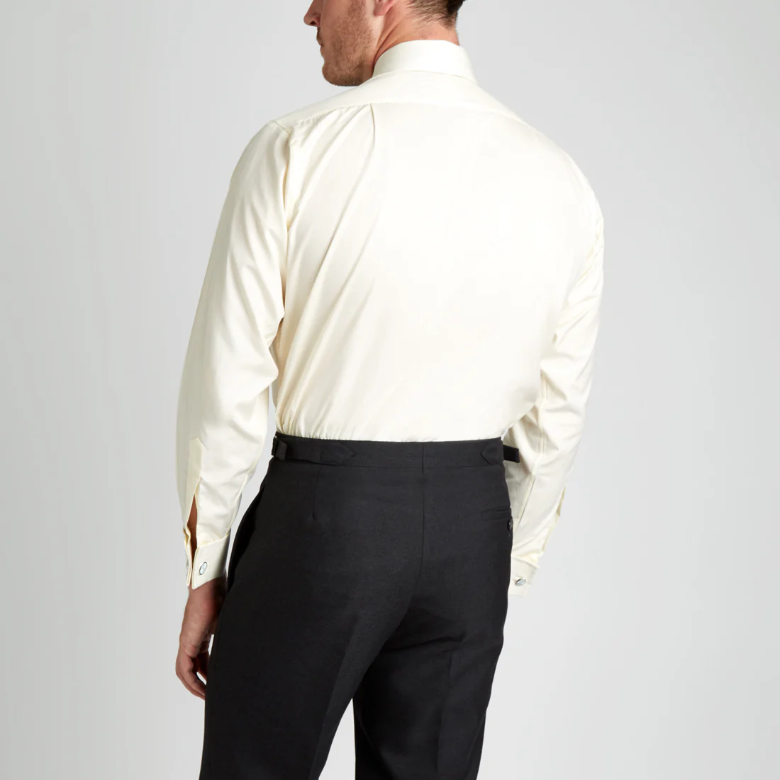 Classic Fit Plain Sea Island Cotton Double Cuff Shirt in Cream - Image 7