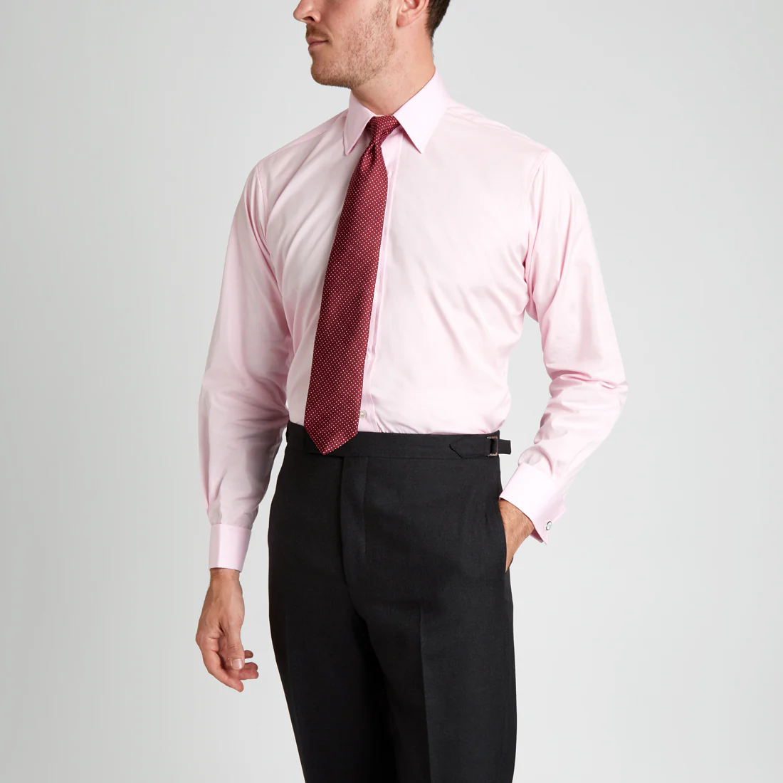 Classic Fit Plain Sea Island Cotton Double Cuff Shirt in Pink - Image 10