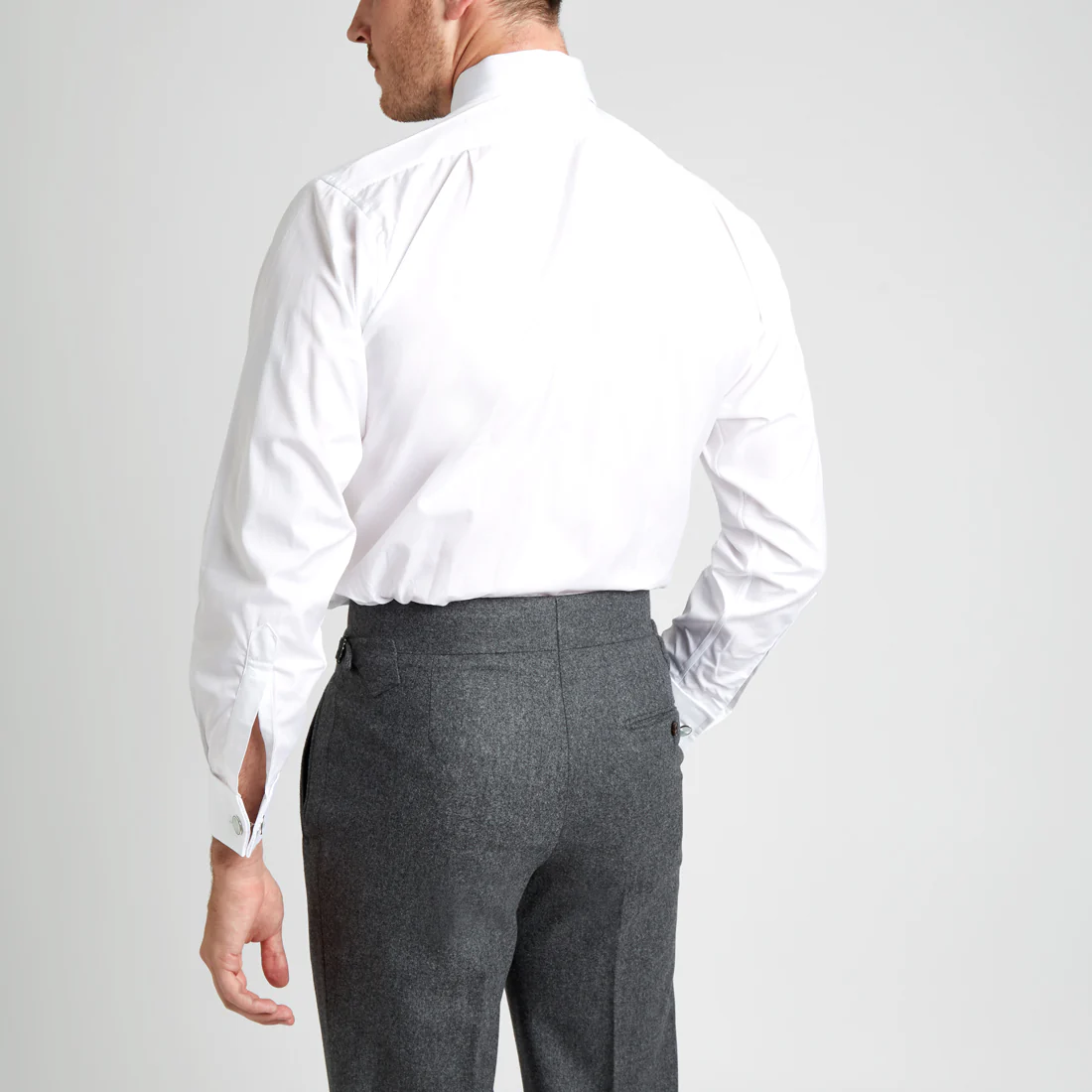 Classic Fit Plain Sea Island Cotton Double Cuff Shirt in White - Image 7