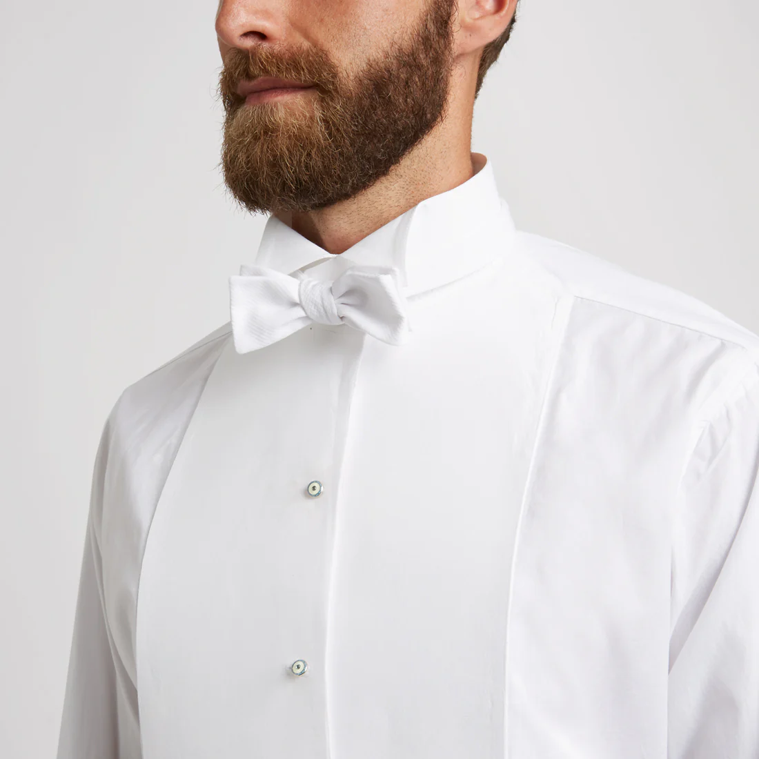 Classic Fit Plain Stiff Bib Neckband Dress Shirt in White - Image 8