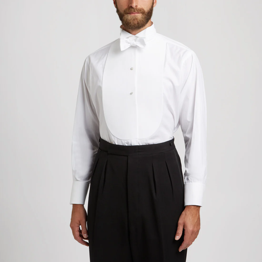 Classic Fit Plain Stiff Bib Neckband Dress Shirt in White - Image 9