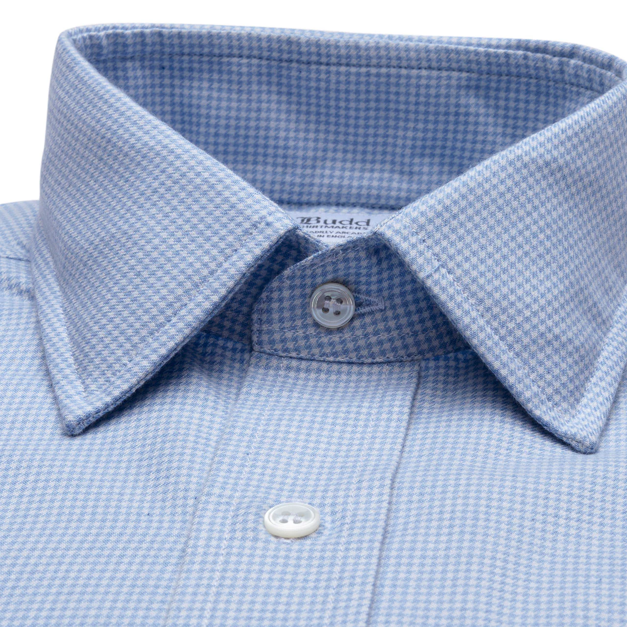 Classic Fit Puppytooth Cotton and Cashmere Shirt in Sky Blue - Image 3