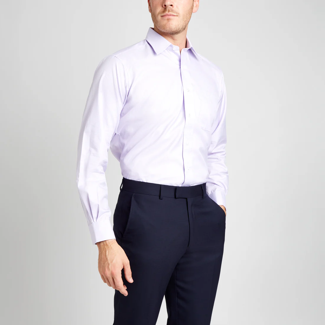 Classic Fit Puppytooth Fine Twill Button Cuff Shirt in Lilac - Image 6