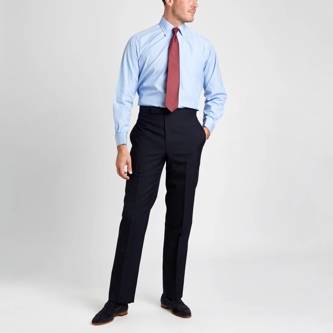 Classic Fit Sea Island Cotton Stripe Double Cuff Shirt in Blue and White - Image 6