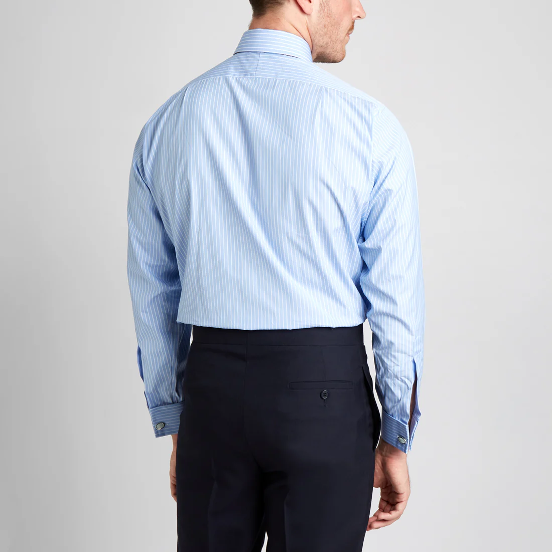 Classic Fit Sea Island Cotton Stripe Double Cuff Shirt in Blue and White - Image 7