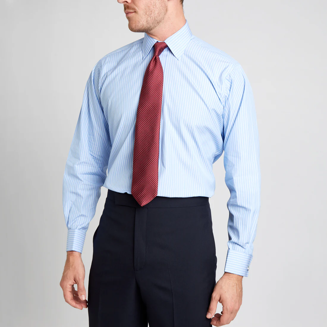 Classic Fit Sea Island Cotton Stripe Double Cuff Shirt in Blue and White - Image 8