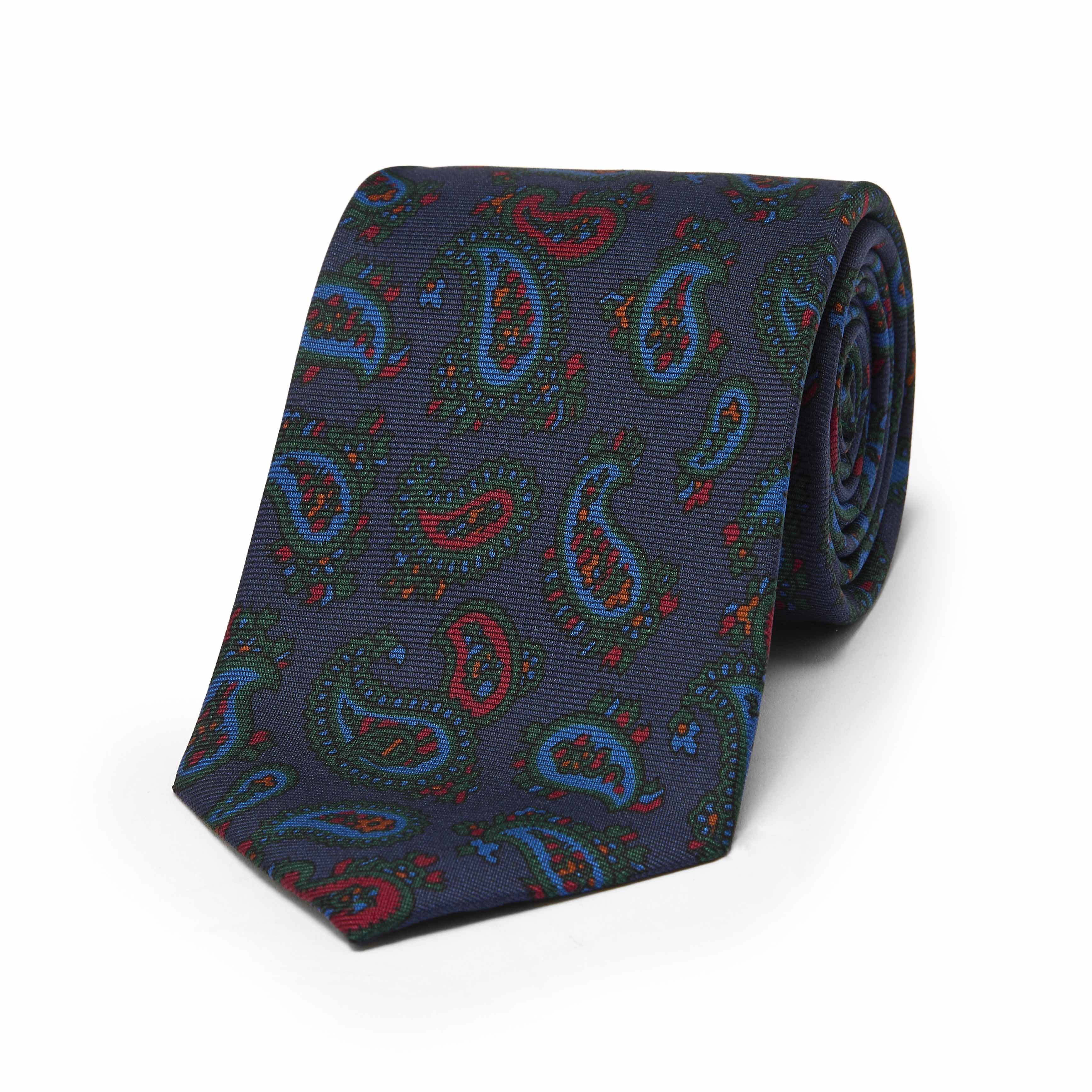 Classic Paisley Motif Madder Silk Tie in Navy