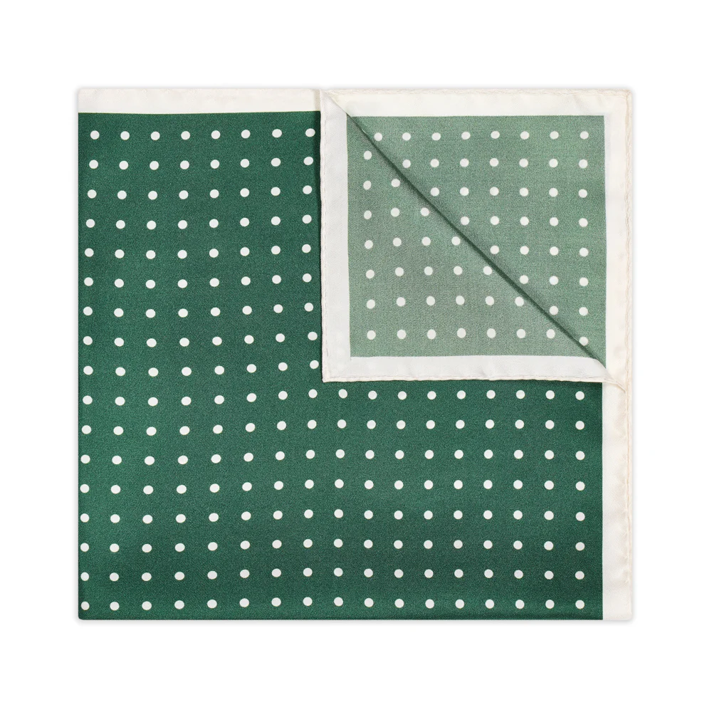 Contrast Edge Polka Dot Silk Twill Pocket Square in Bottle Green