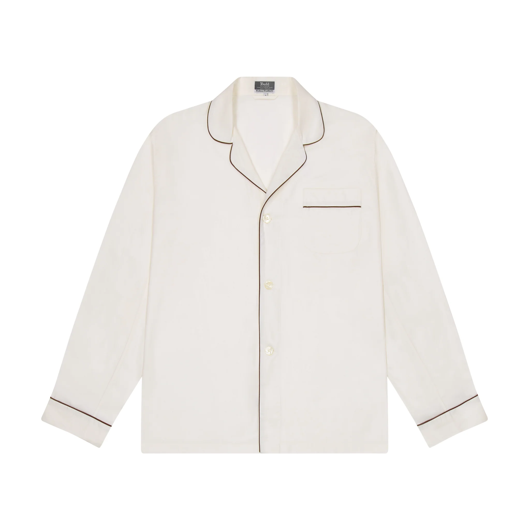Cotton and Cashmere Classic Pyjamas in Cream and Wine - Image 3