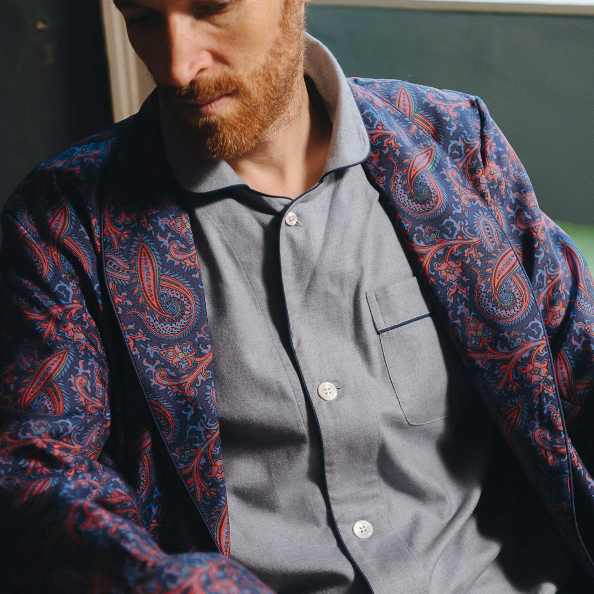 Cotton and Cashmere Classic Pyjamas in Denim and Navy - Image 5