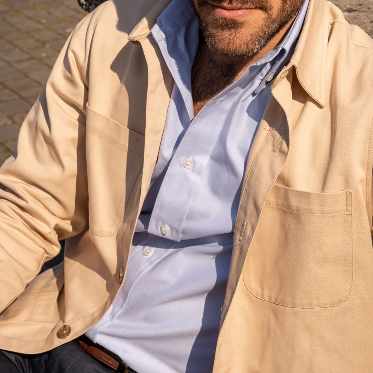 Cotton Twill Chore Jacket in Ecru - Image 2
