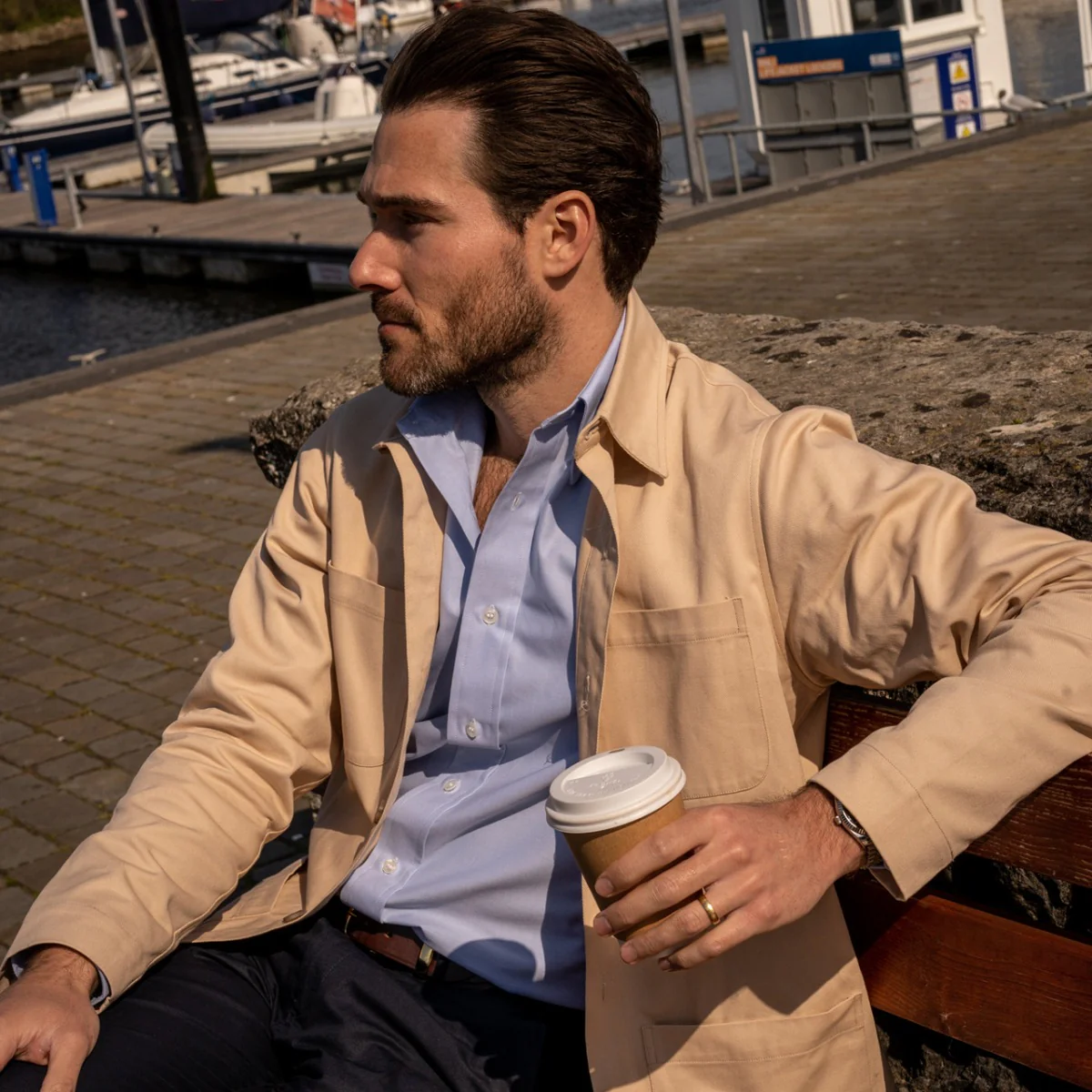 Cotton Twill Chore Jacket in Ecru - Image 3