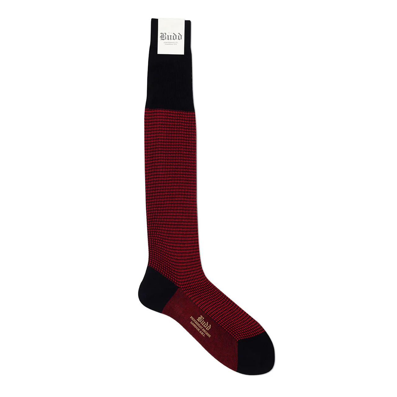 Dogtooth Cotton Long Socks in Navy and Red