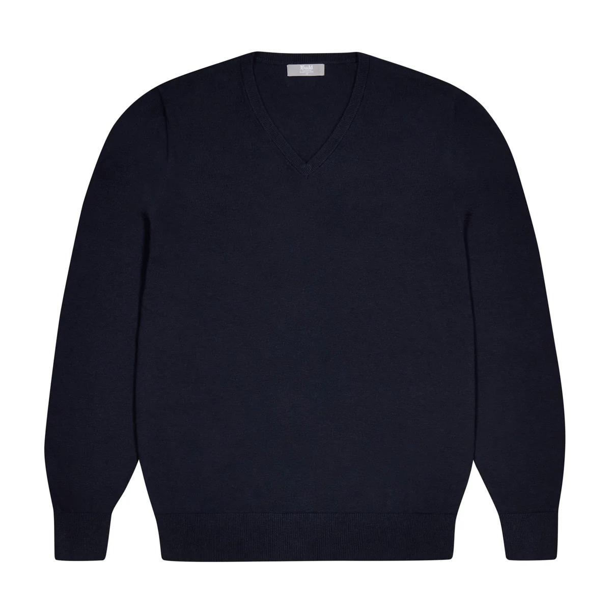 Drayton Cotton and Cashmere Fine Knit V-Neck Jumper in Navy - Image 2