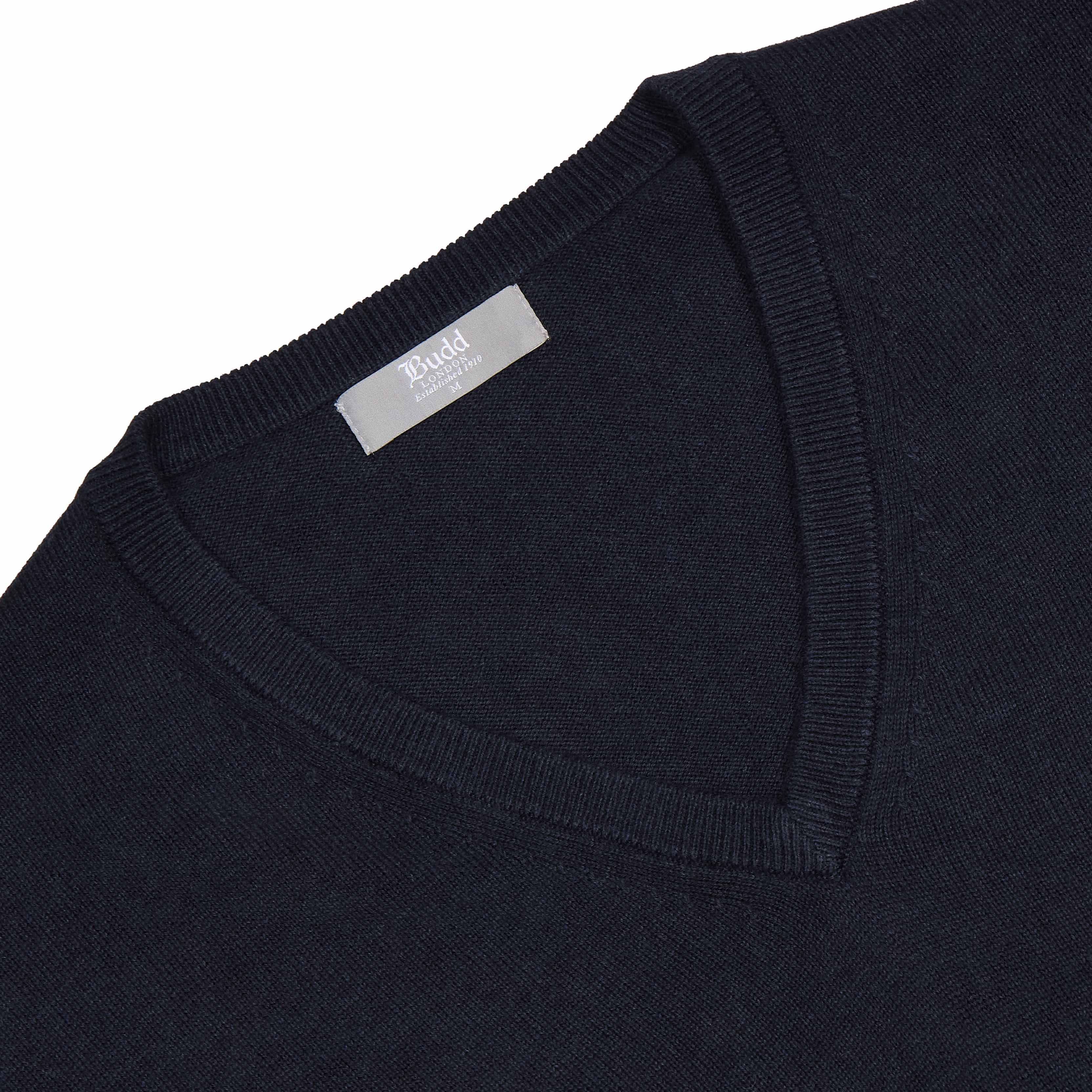 Drayton Cotton and Cashmere Fine Knit V-Neck Jumper in Navy - Image 3