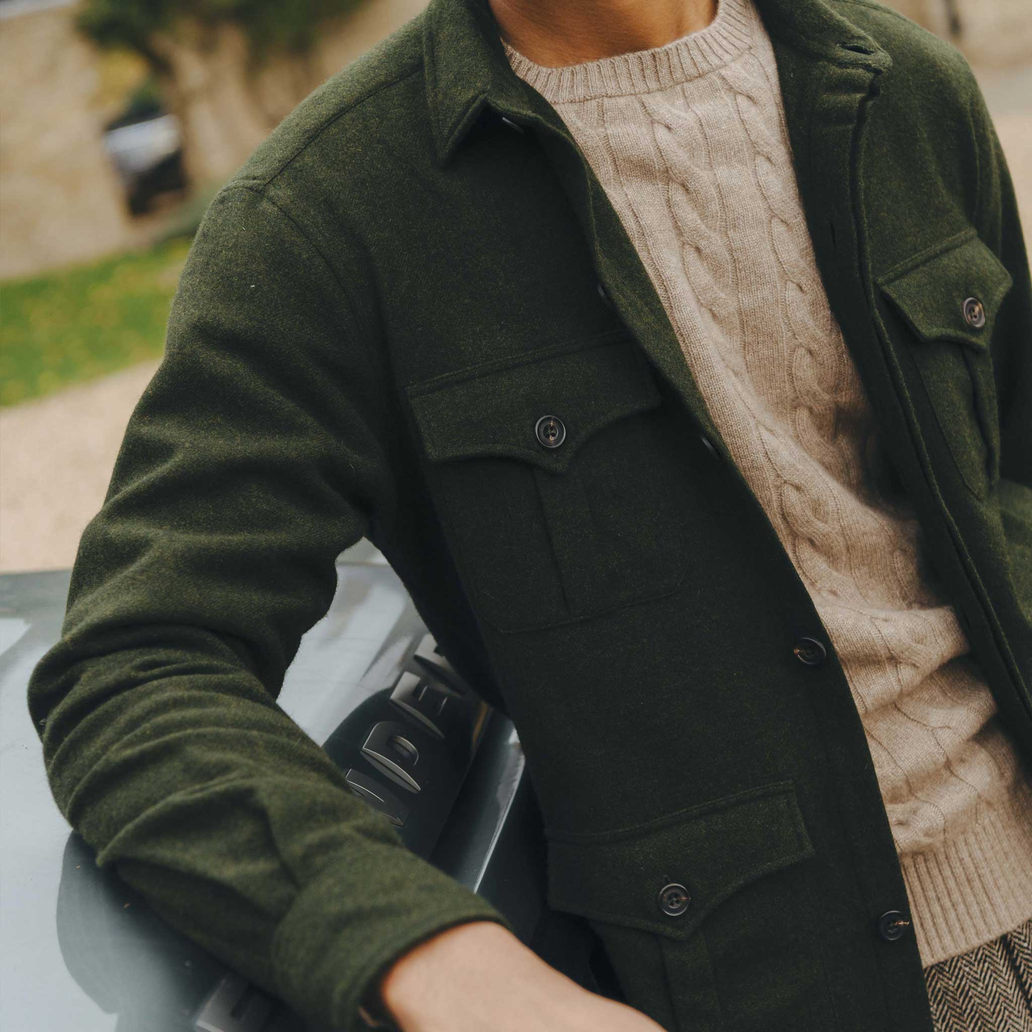English Wool Flannel Safari Jacket in Loden Green - Image 4