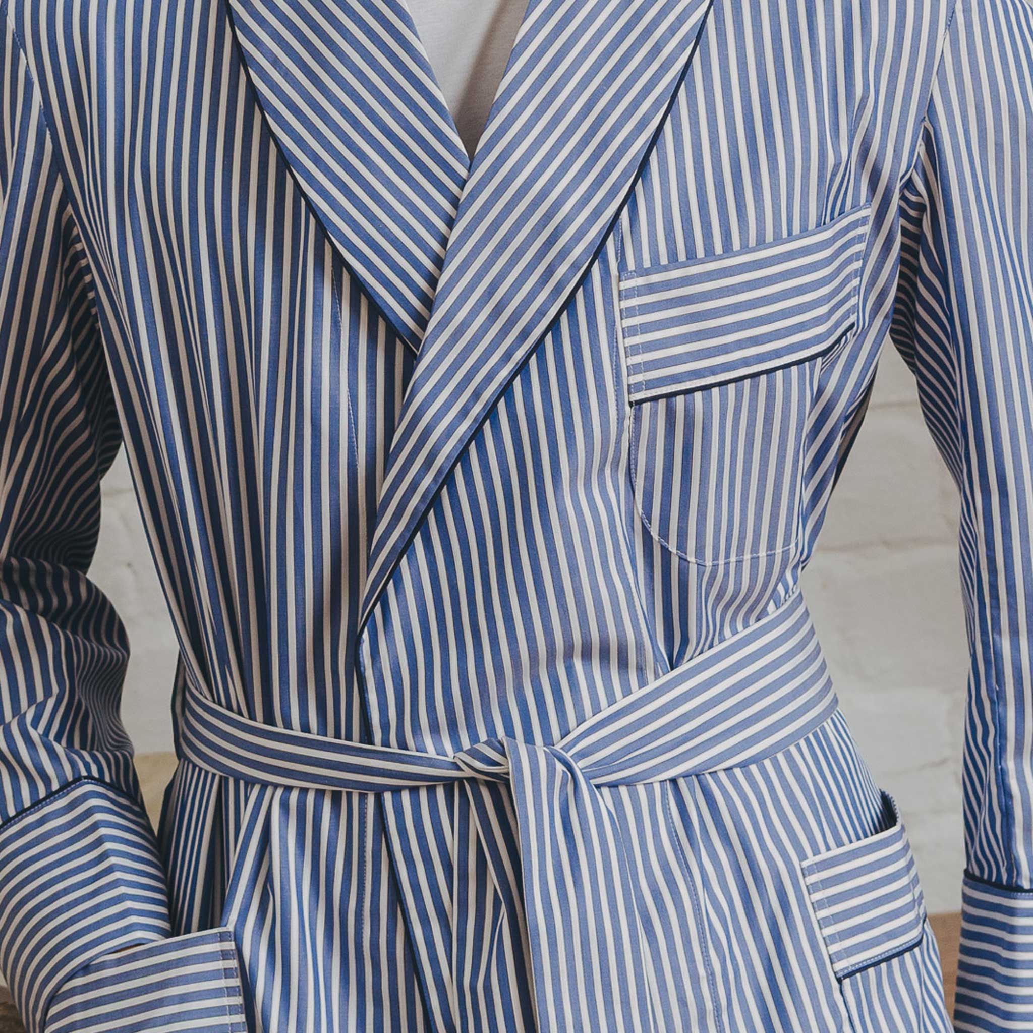 Exclusive Budd Stripe Cotton Dressing Gown in Edwardian Blue - Image 4