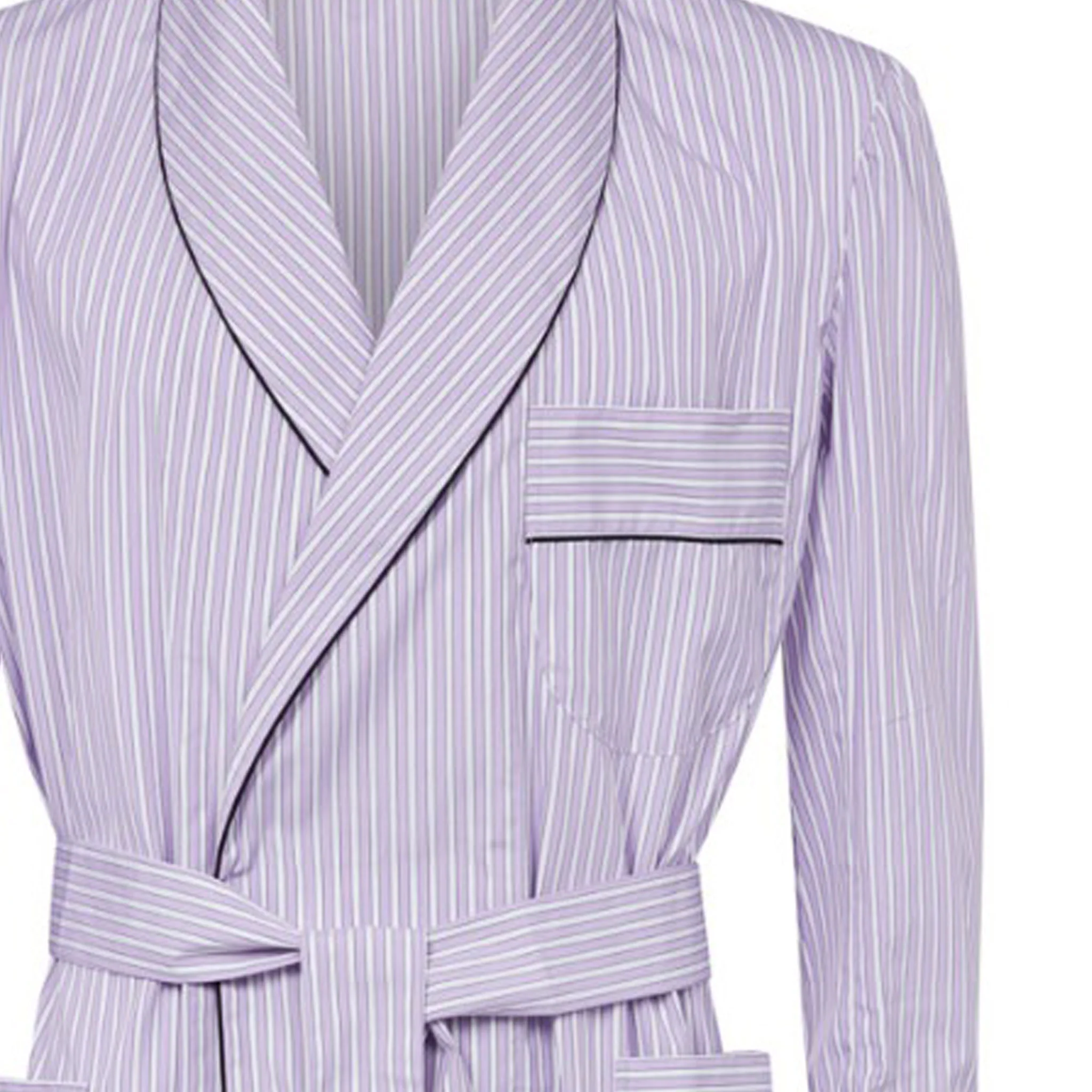 Exclusive Budd Stripe Cotton Dressing Gown in Lilac - Image 2
