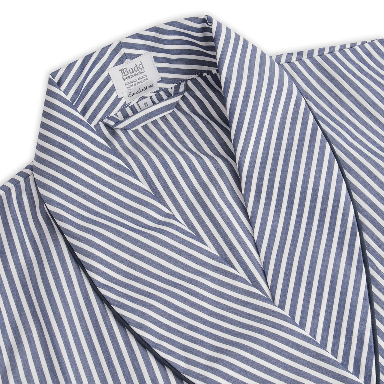 Exclusive Budd Stripe Cotton Dressing Gown in Navy - Image 2
