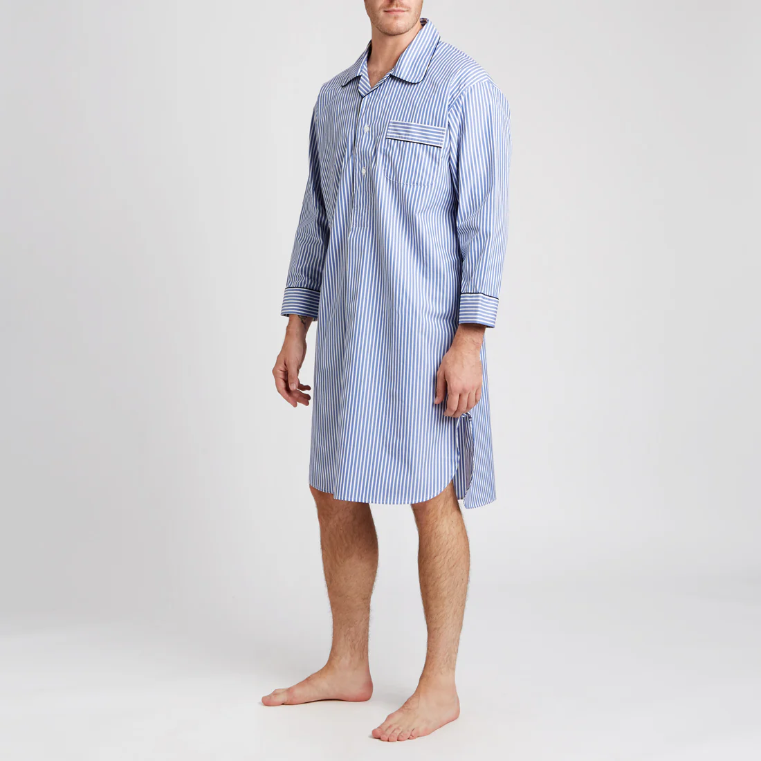 Exclusive Budd Stripe Cotton Nightshirt in Edwardian Blue - Image 5