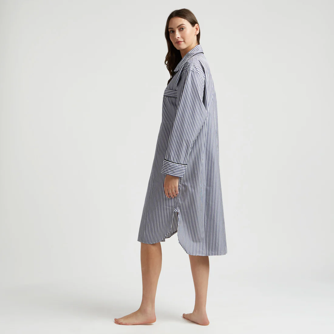 Exclusive Budd Stripe Cotton Nightshirt in Navy - Image 5