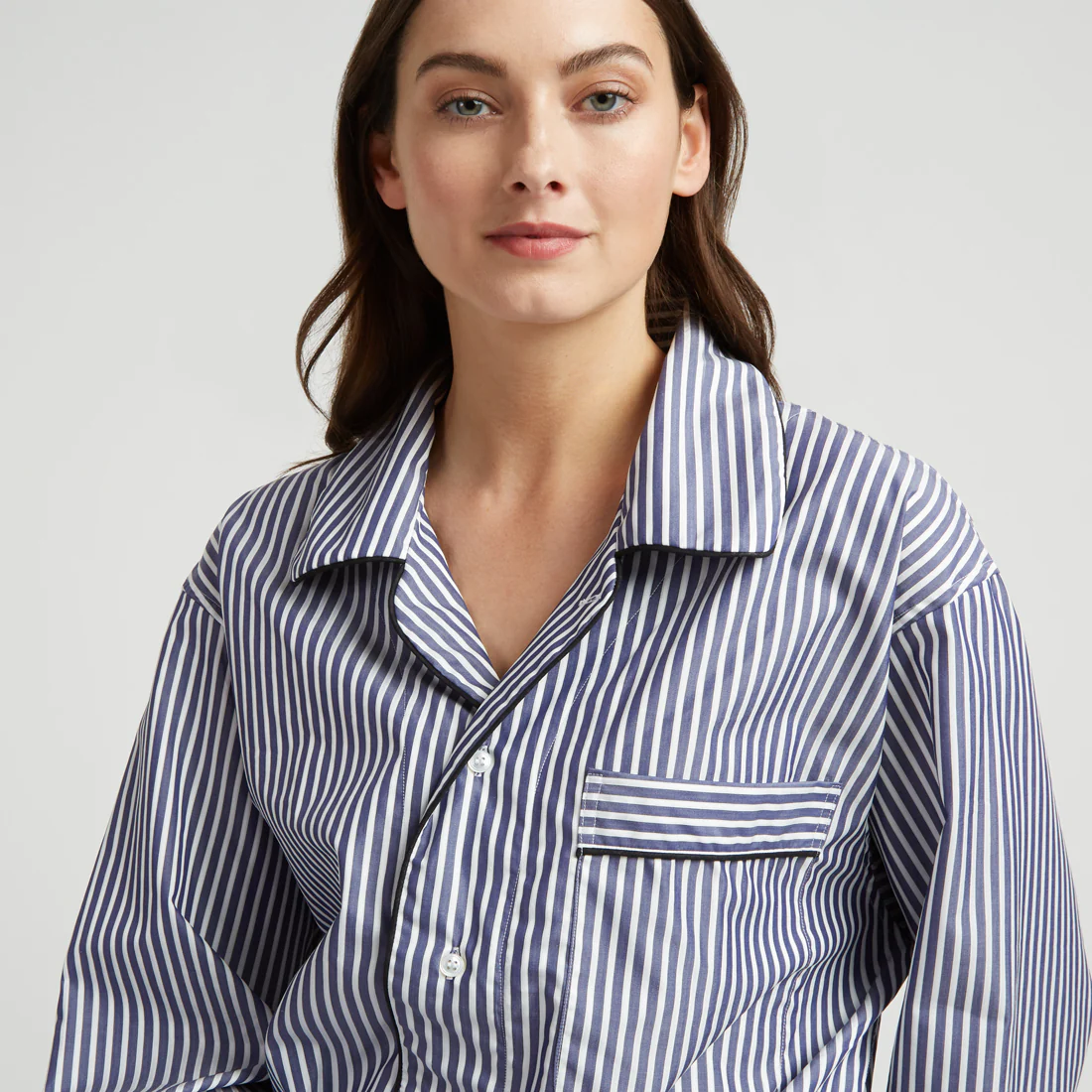 Exclusive Budd Stripe Cotton Nightshirt in Navy - Image 6