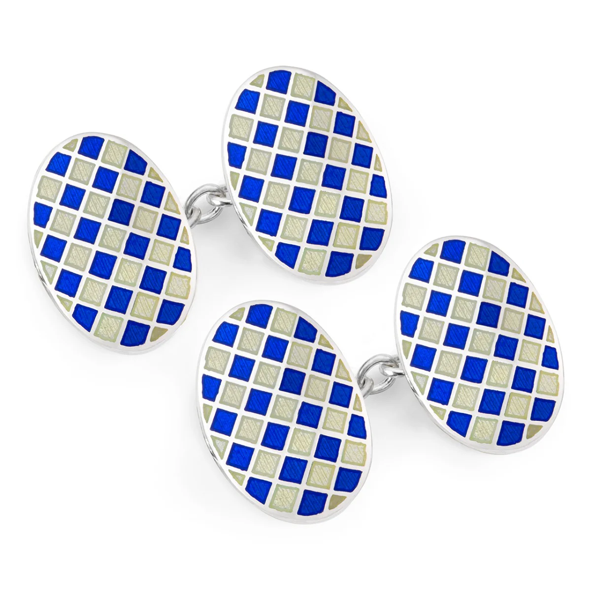 Exclusive Diced Check Cloisonne Chain Cufflinks in Navy