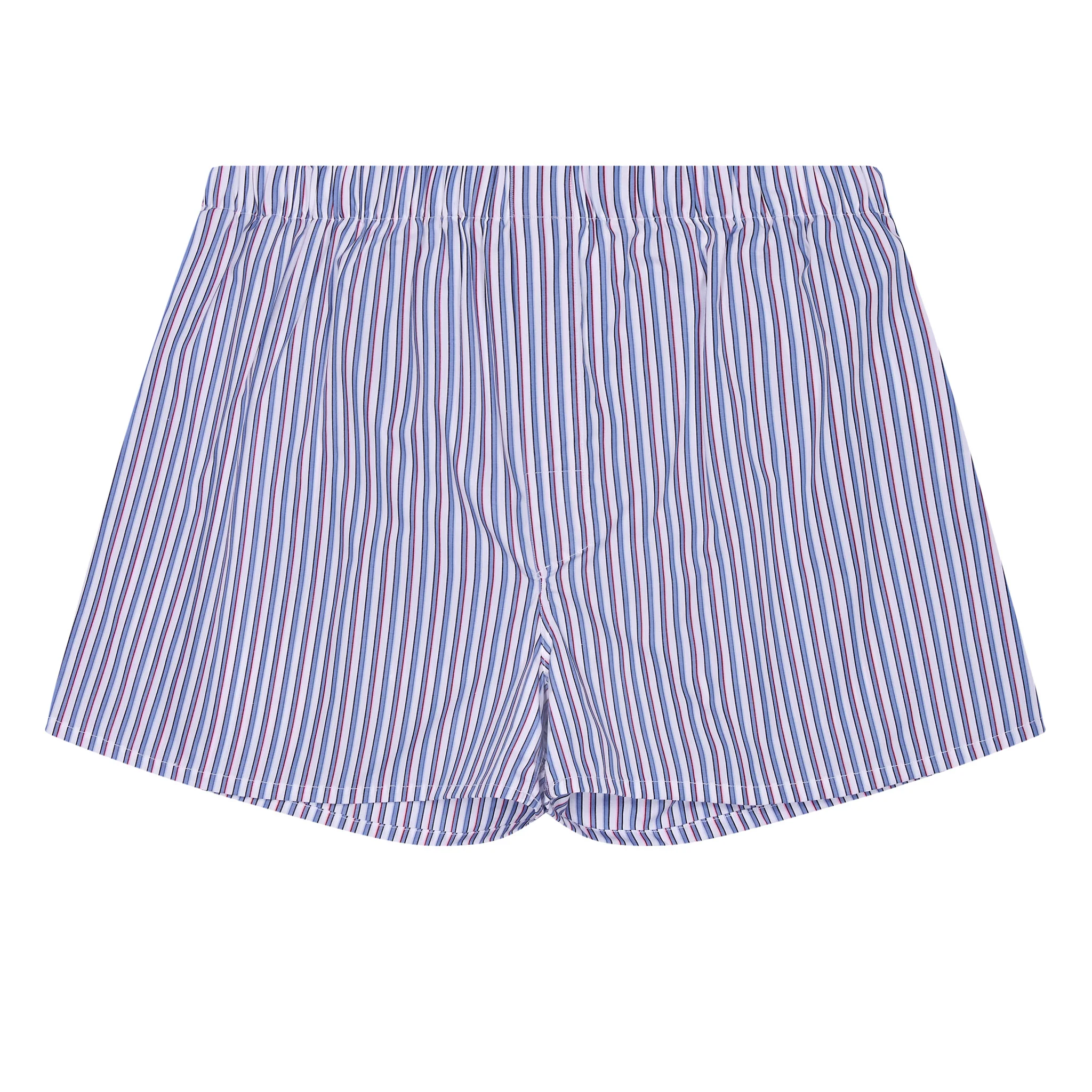 Fancy Stripe Poplin Chairman Boxer Shorts in Blue and Red - Image 2