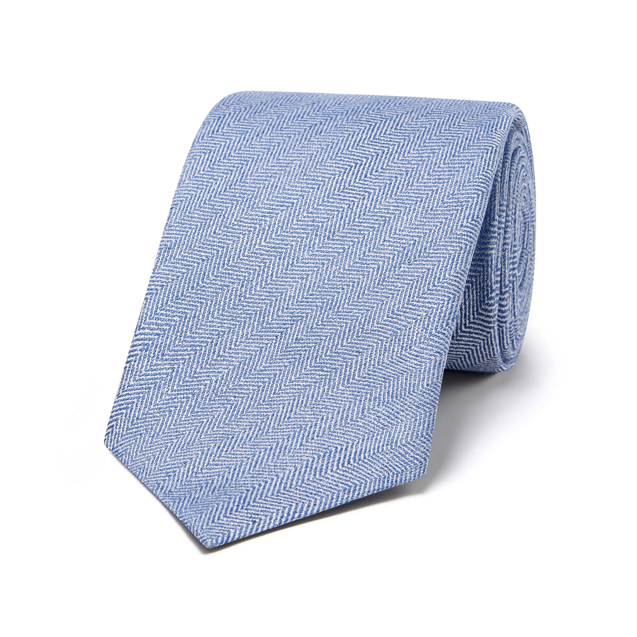 Fine Herringbone Silk and Linen Tie in Sky Blue